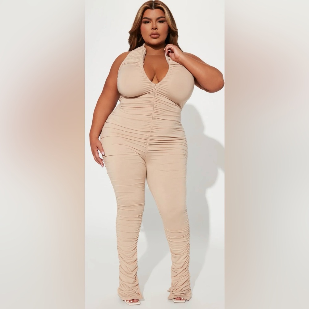 Pre-Loved Ruched Jumpsuit in Nude
